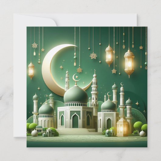 イードムバラクイスラム提灯クレセントスターグリーン シーズンカード (正面)