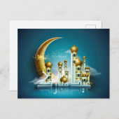 イードムバラクムーンモスクのアラビア書道青 シーズンポストカード (正面/裏面)