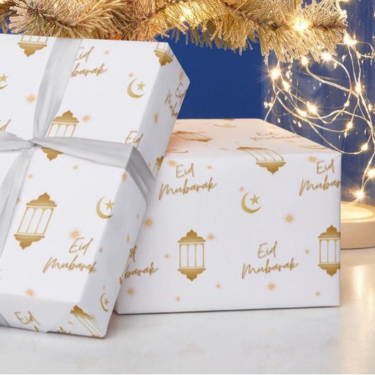 イードムバラク白+金ゴールドエレガント灯+月 ラッピングペーパー