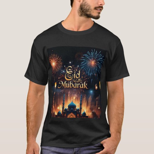 イードムバラク花火お祝いメンズTシャツ Tシャツ (正面)