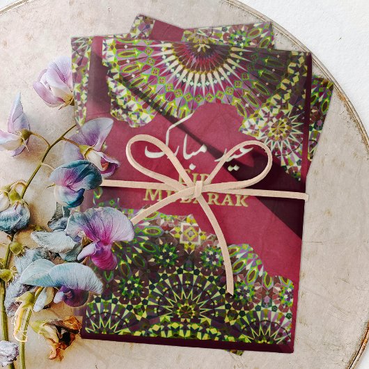 イードムバラク装飾模様クリムゾンレッド ラッピングペーパーシート