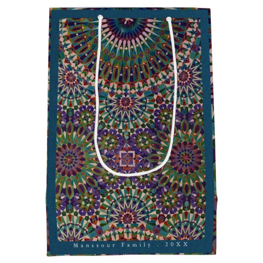 イードムバラク装飾模様スチールブルー ミディアムペーパーバッグ (裏面)