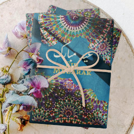 イードムバラク装飾模様スチールブルー ラッピングペーパーシート