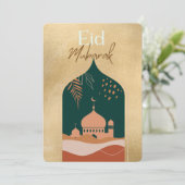 イードムバラク金ゴールドの水の色エレガントEid シーズンカード (スタンド正面)