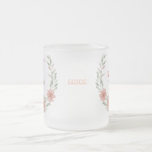 イードムバラク |ラマダンかわいい水彩花の名前 フロストグラスマグカップ (中央)