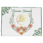 イードムバラク |ラマダンの花金ゴールド緑の挨拶 ラージペーパーバッグ (裏面)