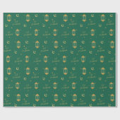 イードムバラックグリーン+金ゴールドエレガントランタン+月 ラッピングペーパー (フラット)