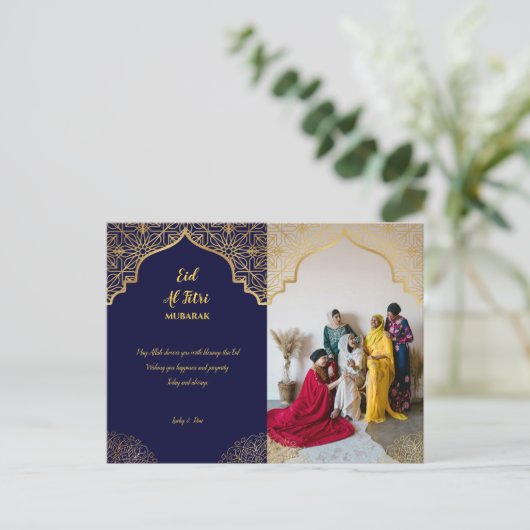 イードムバラックゴールデンマンダラネイビーブルーホリデー シーズンポストカード (スタンド正面)