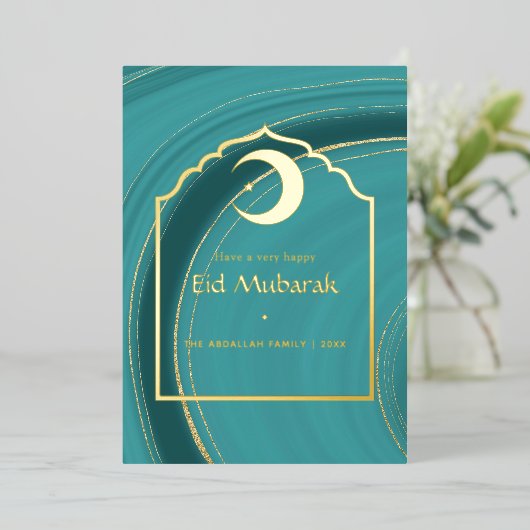 イード・ムバラク ターコイズ - ティールとゴールド アゲート フォイル H 箔シーズンカード (立ち正面)