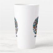 イード・ムバラク　装飾された三日月　カラフルなモスク・アート カフェラテマグ (正面)