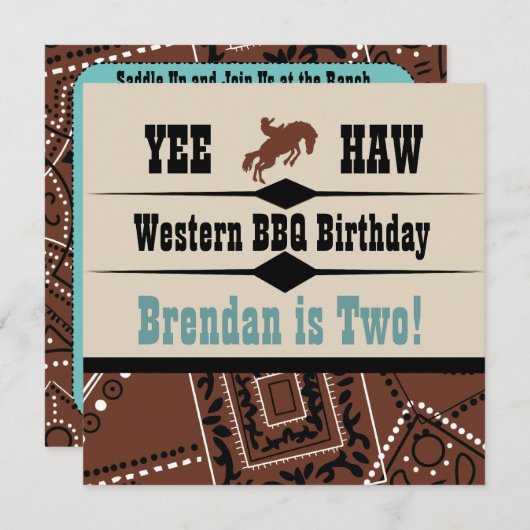 イーハウ女性のカーボーイカウボーイウエスタン誕生日招待状 招待状 (正面/裏面)