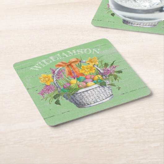 イー素朴スターエッグスフローラ籠 スクエアペーパーコースター (アングル)