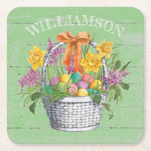 イー素朴スターエッグスフローラ籠 スクエアペーパーコースター (正面)