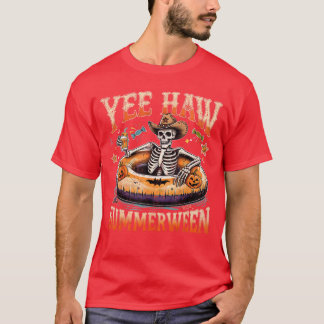 イー・ハウ・サマーウィーン・カウボーイ・スケルトン・ウェスタン・ハロウィン Tシャツ