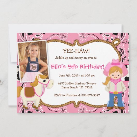 イー·ハウ!女性のカーボーイテーマのバースデーパーティ招待状 招待状 (正面)