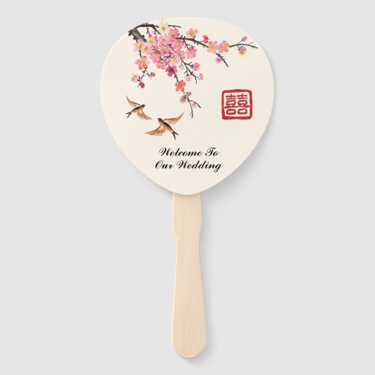 イ中国のキ絵を描の花の鳥の結婚式プログラム ハンドファン (正面)