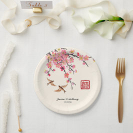 イ中国のク絵を描の花の鳥結婚類 ペーパープレート