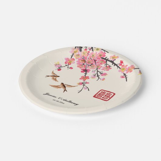 イ中国のク絵を描の花の鳥結婚類 ペーパープレート (アングル)