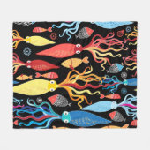 イ数々のカと魚の違う色柄 フリースブランケット (正面(横))