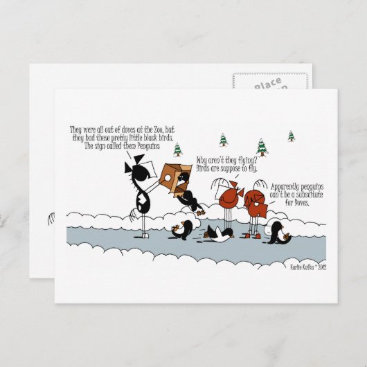ウおもしろいマ&ペンギン冬の絵はがき ポストカード (正面/裏面)