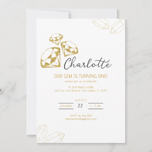 ウアジェム誕生日招待状金ゴールドダイヤモンドテーマ 招待状 (正面)