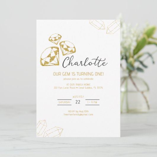 ウアジェム誕生日招待状金ゴールドダイヤモンドテーマ 招待状 (スタンド正面)