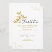 ウアジェム誕生日招待状金ゴールドダイヤモンドテーマ 招待状 (正面/裏面)