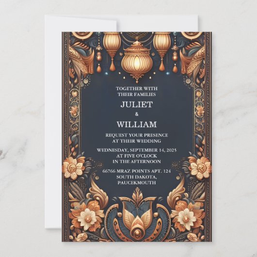 ウアーパレスヒンディヘンナメーンディインディアンスタイル結婚ズ 招待状 (正面)