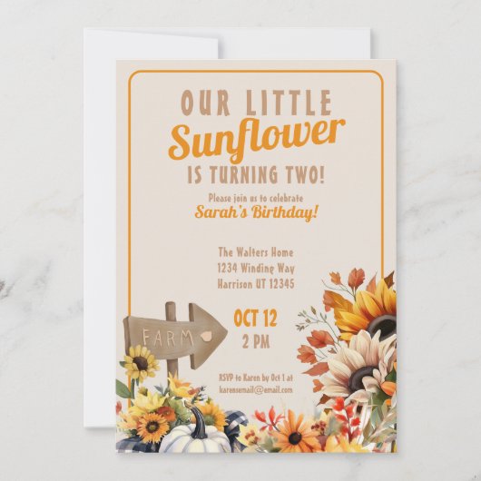 ウアーリトルヒマワールファーム秋誕生日 招待状 (正面)