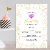 ウア大切ジェムパープル&金ゴールド誕生日招待状 招待状