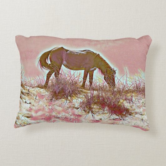 ウィイルドデューン馬の放牧ピンク茶色のアクセント枕 アクセントクッション (裏面)