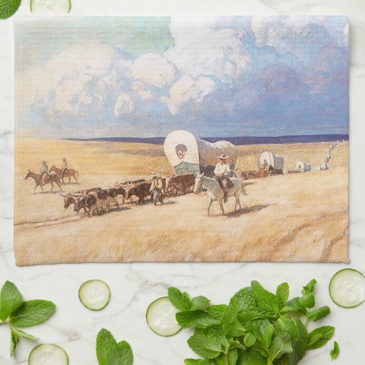ウィエスの西部開拓時代の絵画「幌馬車」 キッチンタオル (折り畳み)