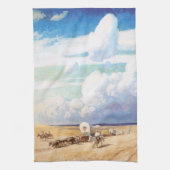 ウィエスの西部開拓時代の絵画「幌馬車」 キッチンタオル (縦)