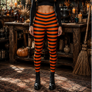 ウィキッドウィッチ オレンジと黒の縞模様 ハロウィン レギンス
