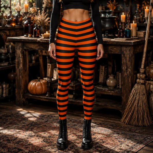 ウィキッドウィッチ オレンジと黒の縞模様 ハロウィン レギンス