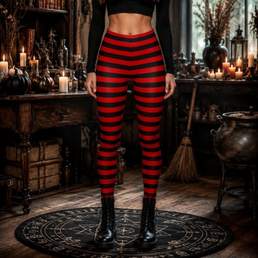 ウィキッドウィッチ 赤と黒の縞模様 ハロウィン レギンス