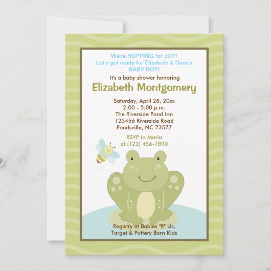 ウィグルフロッグとバグベイビーシャワー招待状 招待状 (正面)