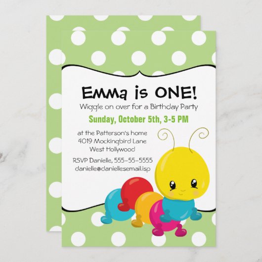 ウィグルワームの最初の誕生日パーティー 招待状 (正面/裏面)