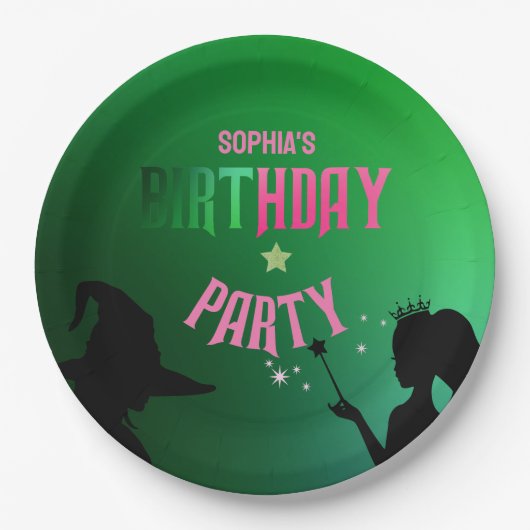 ウィケディリーおもしろいバースデーパーティーグリーンピンクグリンダ ペーパープレート (正面)