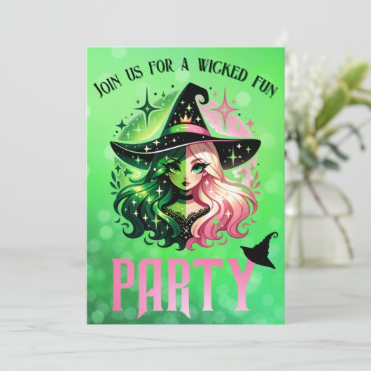 ウィケディリーおもしろいバースデーパーティーグリーンピンクグリンダ 案内状 (スタンド正面)