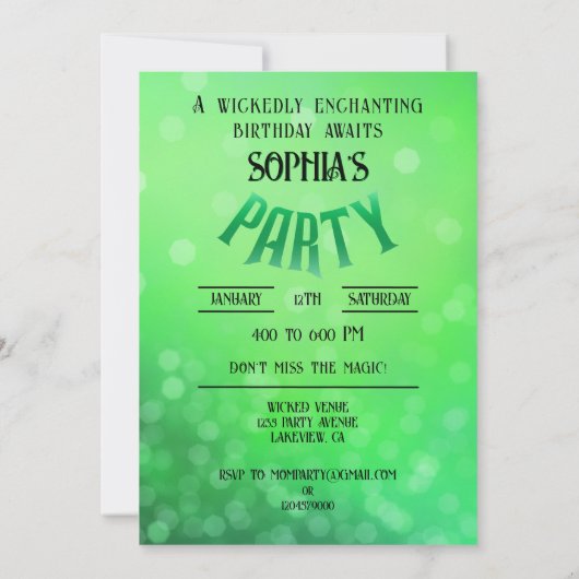 ウィケディリーおもしろいバースデーパーティーグリーンピンクグリンダ 案内状 (裏面)