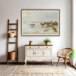 ウィゲオンとティール（緑がかった色）の水辺のアート ポスター