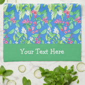 ウィゲラとモックオレンジ春の花々が青く キッチンタオル (折り畳み)