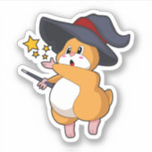 ウィザードとしてのハムスターと魔法杖 シール (正面)