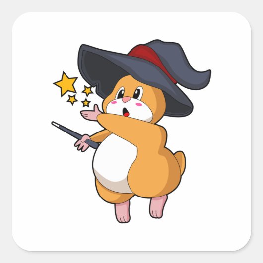 ウィザードとしてのハムスターと魔法杖 スクエアシール (正面)