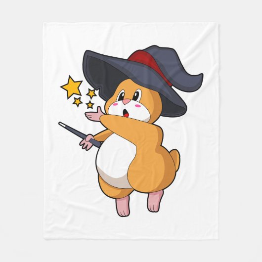 ウィザードとしてのハムスターと魔法杖 フリースブランケット (正面)