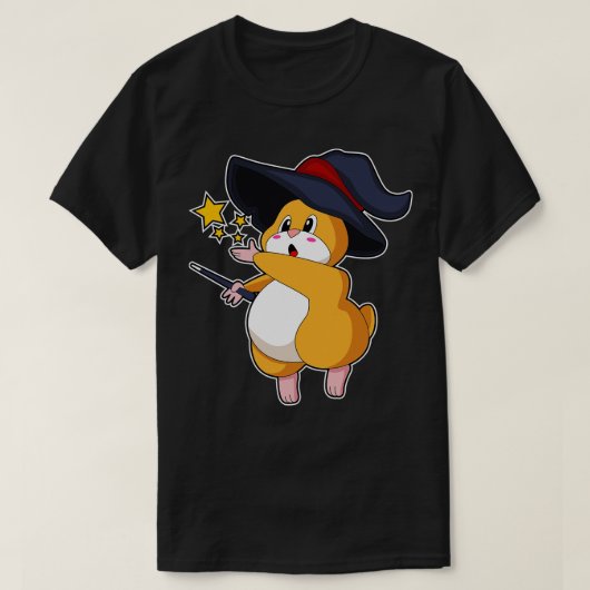 ウィザードとしてのハムスターと魔法杖 Tシャツ (デザイン正面)