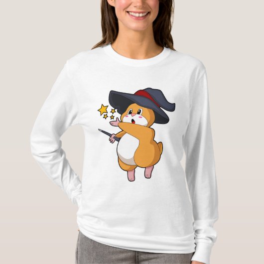 ウィザードとしてのハムスターと魔法杖 Tシャツ (正面)