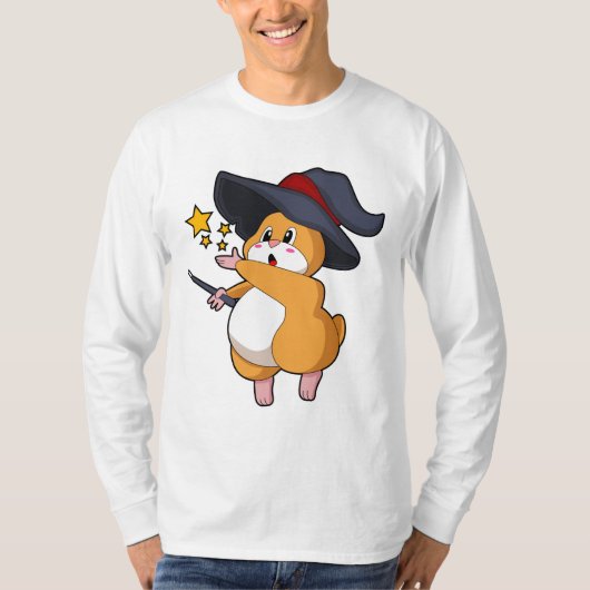 ウィザードとしてのハムスターと魔法杖 Tシャツ (正面)