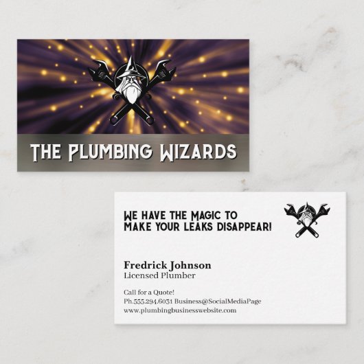 ウィザードのレンチのロゴ | 魔法の背景 名刺 (正面/裏面)